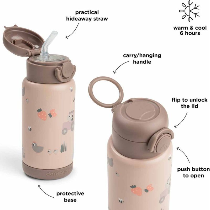 Gourde à paille isotherme Tiny farm Rose (340 ml) Done by Deer Produit 5