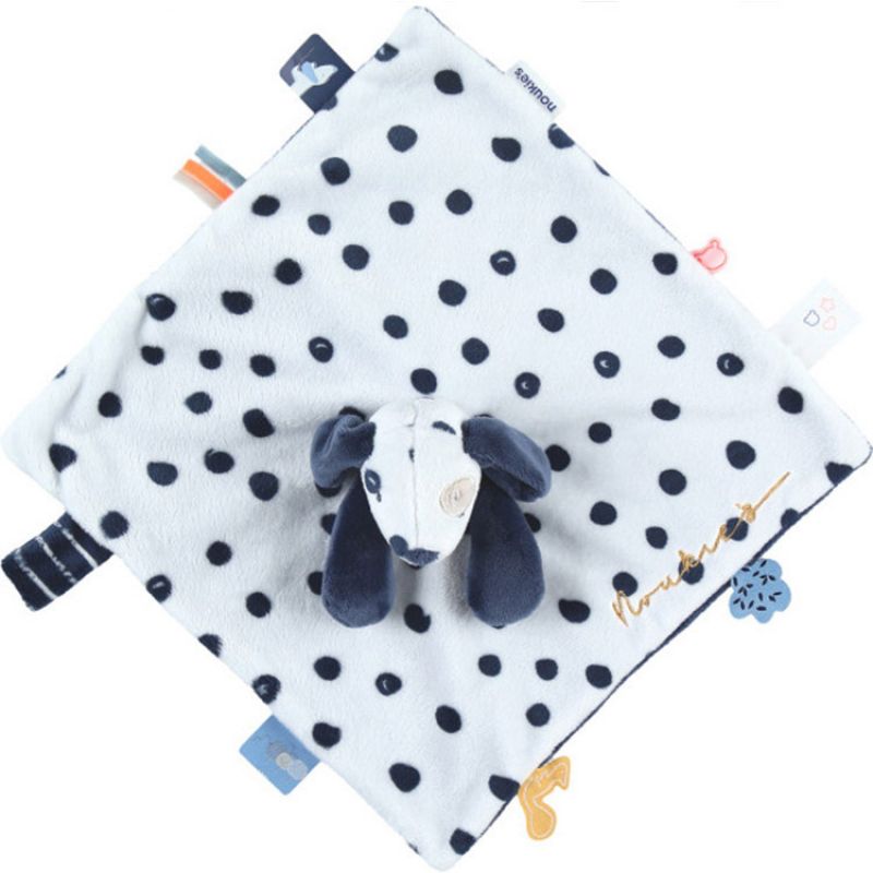 Doudou plat Tidou Aston chien bleu veloudoux Aston & Jack Noukie's