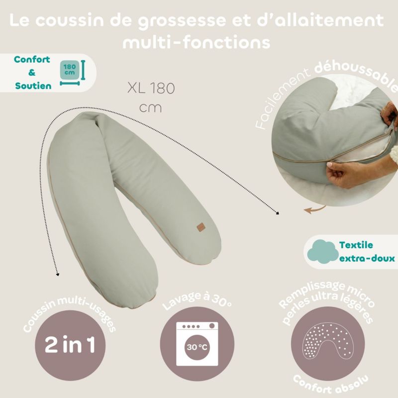 Coussin de grossesse Big Flopsy French Terry Vert de gris Béaba Ambiance 8