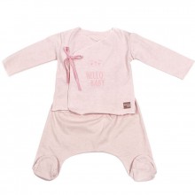 Ensemble tee-shirt et pantalon Hello Baby rose clair (1-3 mois)  par Walking Mum
