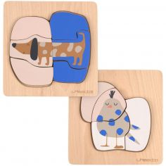 Puzzle en bois 2 pièces Little Mateys Chien-Oiseau - Lässig 