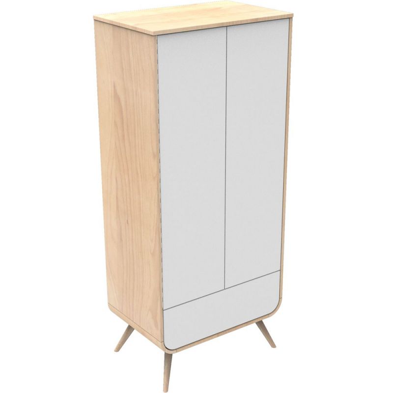 Armoire 2 portes et 1 tiroir Bambin blanc-bois pieds bois Sauthon Original
