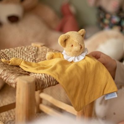 Doudou plat avec hochet Ours Curry