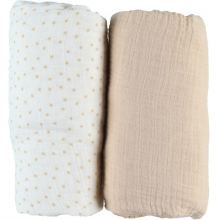Lot de 2 draps housses en mousseline de coton beige (60 x 120 cm)  par Noukie's