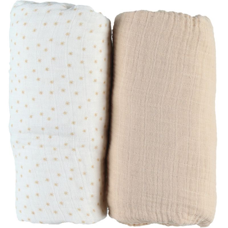 Lot de 2 draps housses en mousseline de coton beige (60 x 120 cm) Noukie's