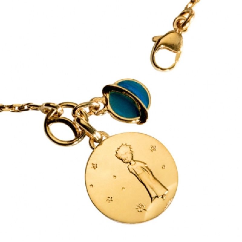 Bracelet Le Petit Prince sur sa planète avec planète bleue (or jaune 750°, diamant et émail) Monnaie de Paris