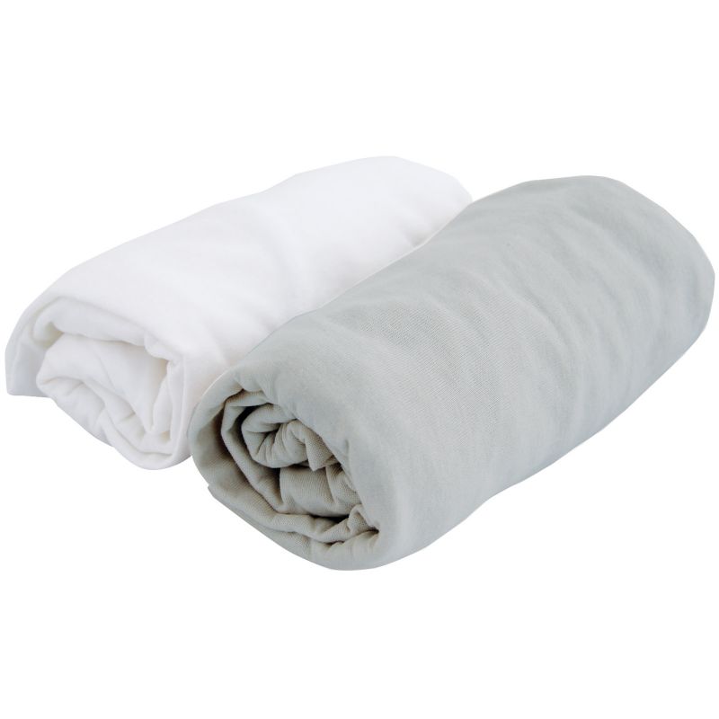 Lot 2 draps housses jersey blanc et perle (70 x 140 cm) Domiva Produit 1 grande taille