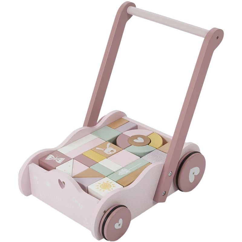 Chariot de marche avec blocs de construction Adventure pink Little Dutch
