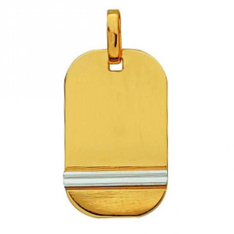 Pendentif plaque bicolore 2 barettes grises (or jaune et blanc 750°) Berceau magique bijoux