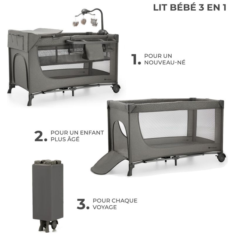 Lit parapluie 3 en 1 Joy 2 avec accessoires Dark Grey Kinderkraft Produit 4