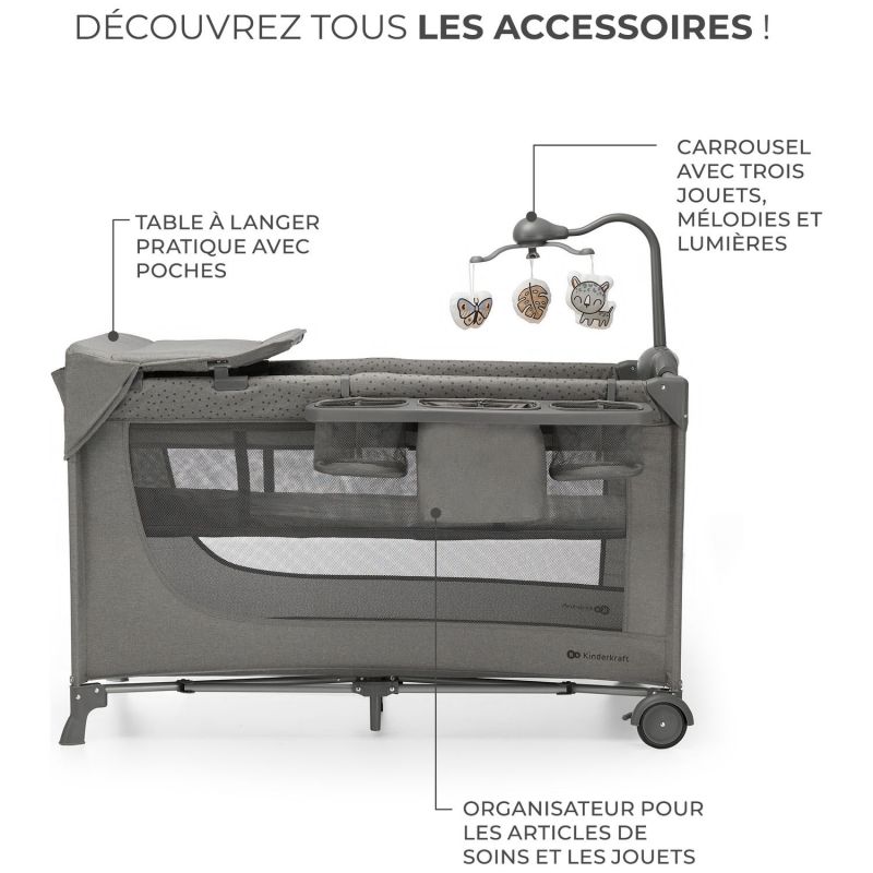 Lit parapluie 3 en 1 Joy 2 avec accessoires Dark Grey Kinderkraft Produit 6