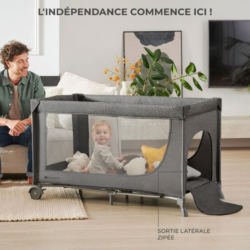 Lit parapluie 3 en 1 Joy 2 avec accessoires Dark Grey Kinderkraft Ambiance 8