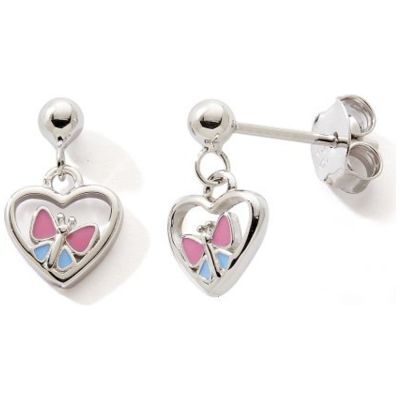 Boucles d'oreilles pendantes Cœur-Papillon (argent 925)
