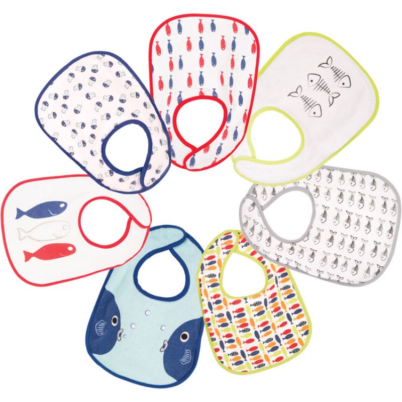 Lot de 7 bavoirs à velcro Poisson Trois Kilos Sept