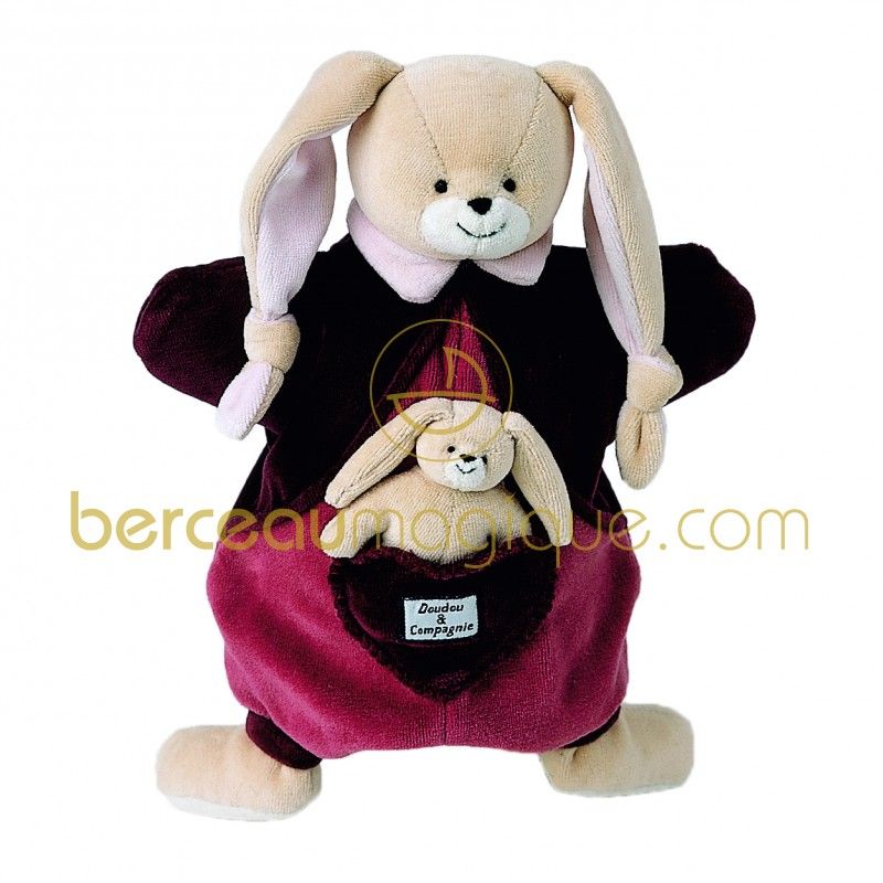 Doudou marionnette Lapin framboise  Doudou et Compagnie
