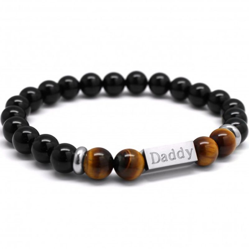 Bracelet homme en perles agate noire et oeil de tigre (personnalisable) Petits trésors