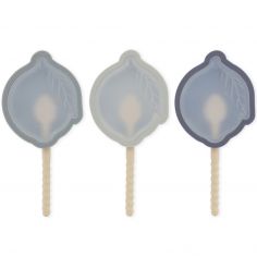 Lot de 3 moules à glaces citron en silicone bleu mix - Konges Slojd