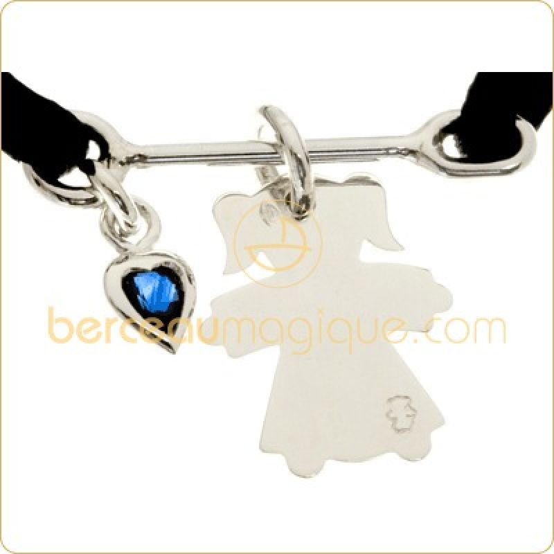 Bracelet cordon balançoire petite fille avec coeur en saphir  (argent massif) Loupidou