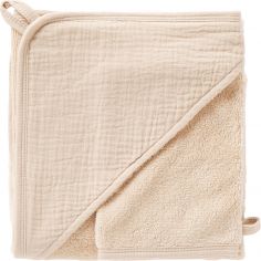 Cape de bain bambou + gant Biscuit (70 x 70 cm) - BB & Co