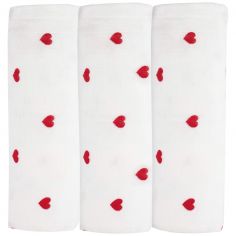 Lot de 3 langes en mousseline Cœurs Rouge (70 x 70 cm) - Trois Kilos Sept