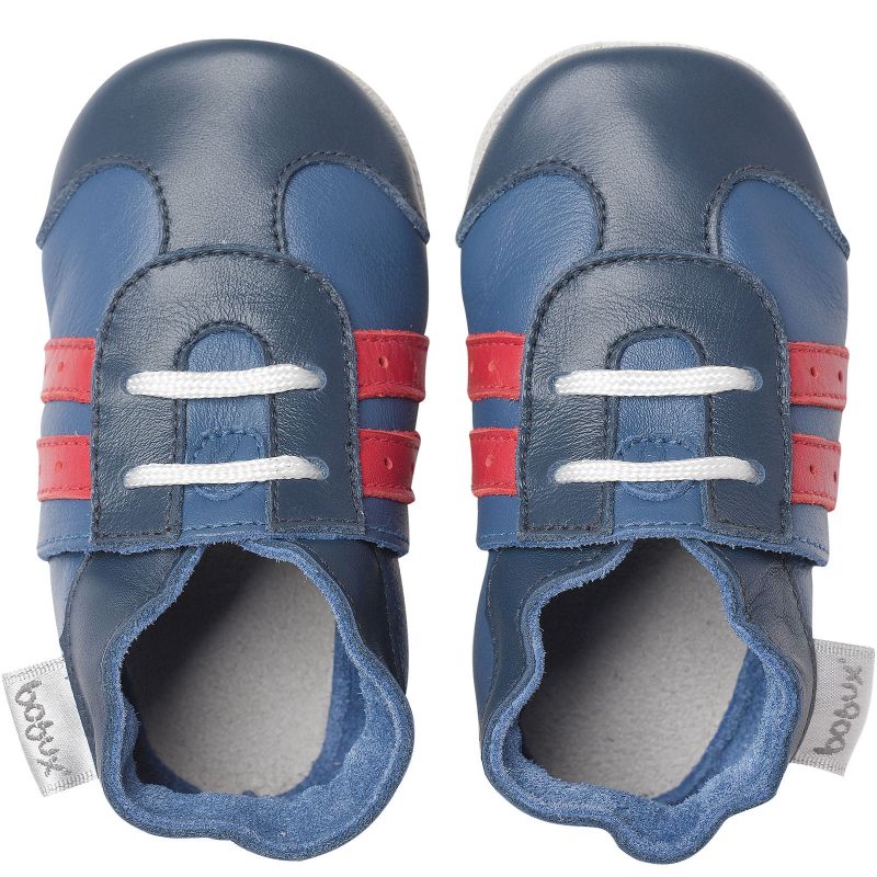 Chaussons bébé en cuir Soft soles Basket bleus  (9-15 mois) Bobux