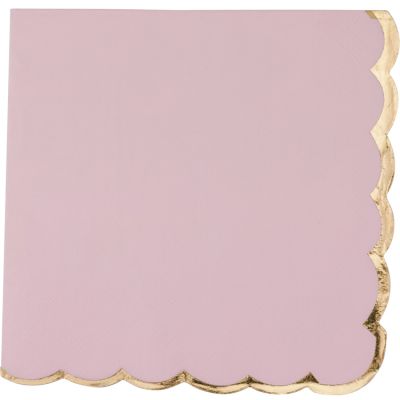 Lot de 16 serviettes en papier rose poudré liseré or  par Arty Fêtes Factory