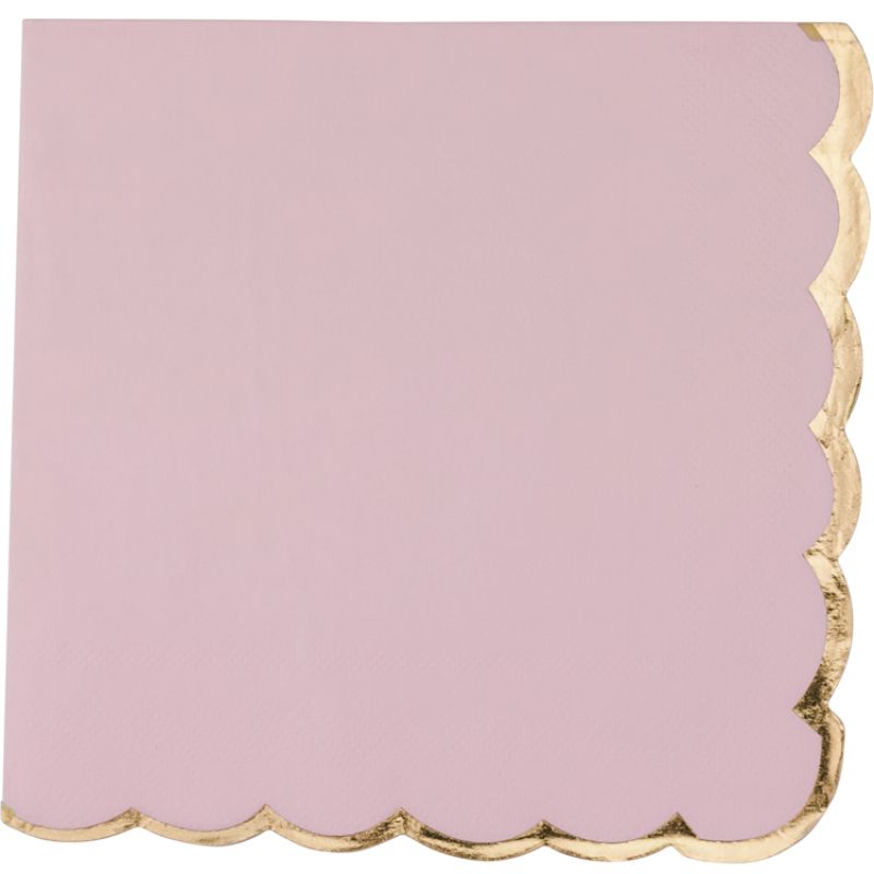 Lot de 16 serviettes en papier rose poudré liseré or Arty Fêtes Factory