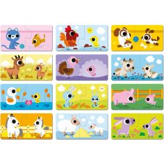 Lot de 12 petits puzzles Parents et bébés animaux - Janod 