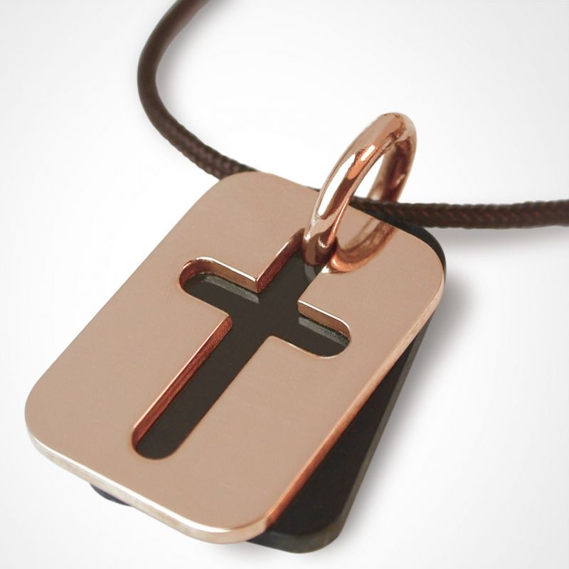 Collier cordon Hallelujah plaque corne (or rose 750°) Mikado