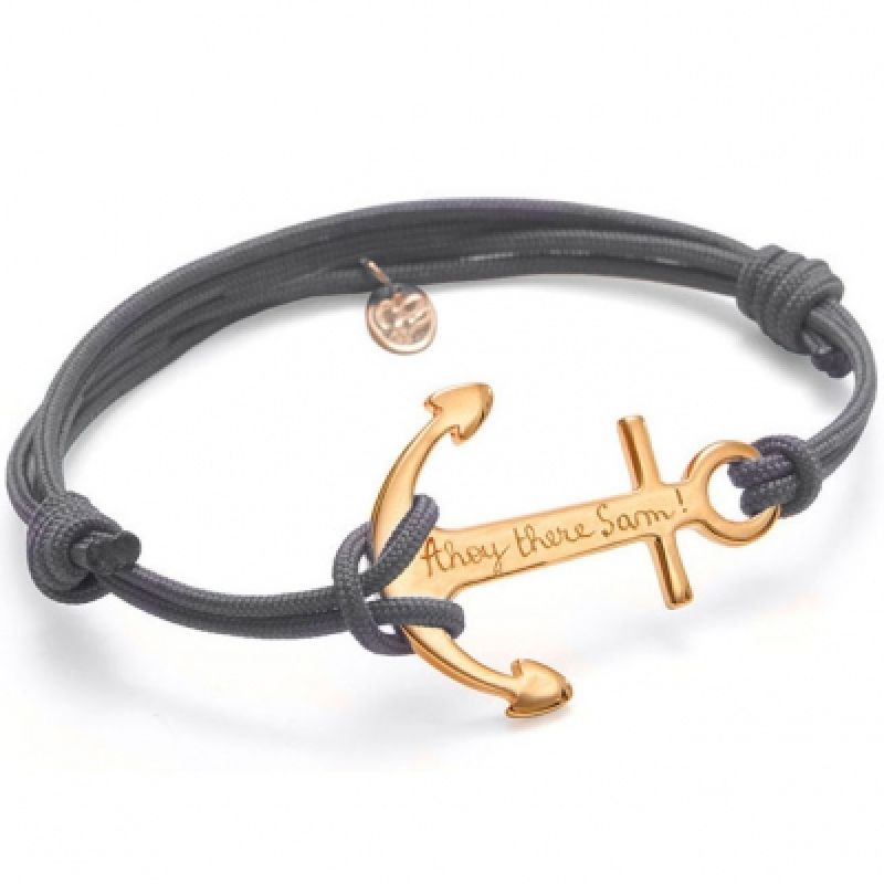 Bracelet sur cordon Ancre personnalisable (plaqué or) Merci Maman