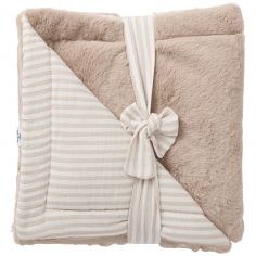Couverture Luxe fausse fourrure angora et gaze rayé galet (70 x 100 cm) - BB & Co