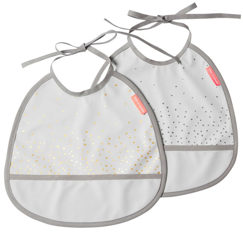 Lot de 2 bavoirs imperméables Happy dots gris et doré Done by Deer
