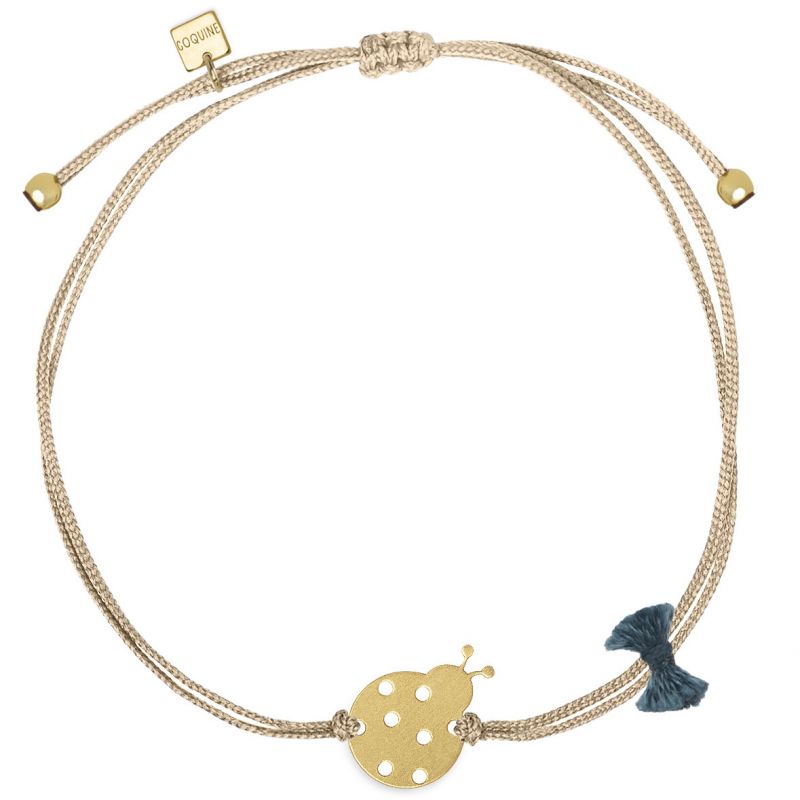 Bracelet cordon beige Nature coccinelle (vermeil doré) Coquine
