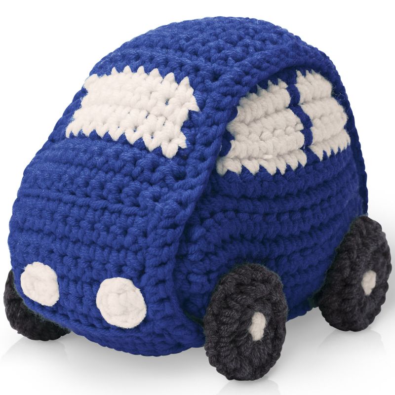 Hochet peluche Voiture bleu (14 cm) Just Dutch