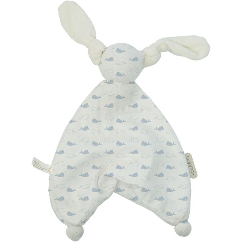 Doudou plat en mousseline Floppy baleine bleue Hoppa