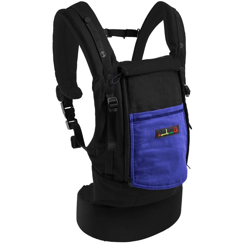 Porte-bébé PhysioCarrier en coton noir et iris avec pack réhausseur et cale-tête Love Radius