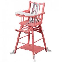 Chaise haute transformable Marcel en bois massif laqué rose  par Combelle