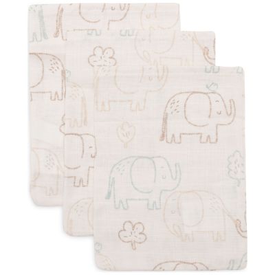Lot de 3 gants de toilette en gaze de coton Elephant Tales Jollein