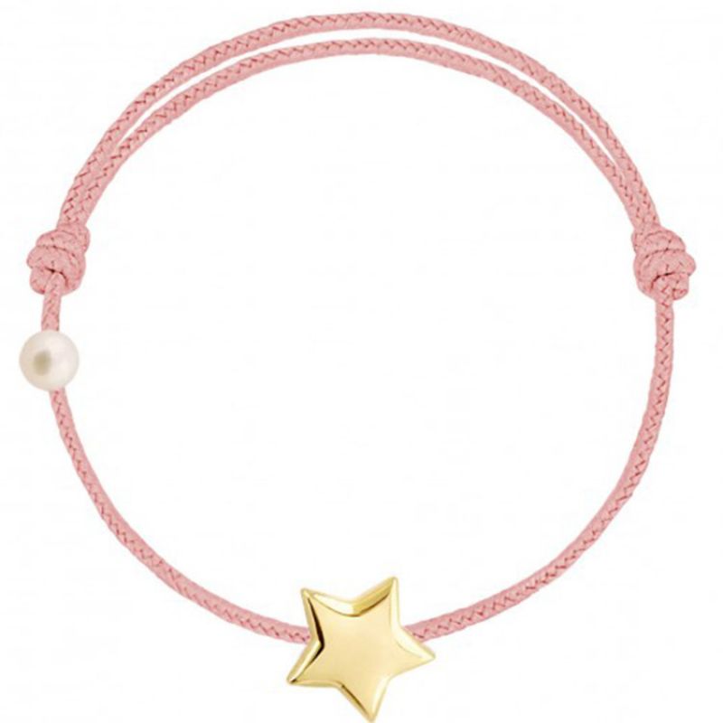 Bracelet cordon Etoile et perle rose poudré (or jaune 750°) Claverin