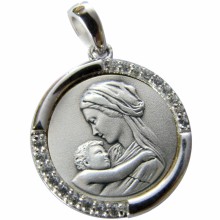Médaille Vierge enfant tendresse 2 bords sertis (argent 925° et zirconium)  par Martineau