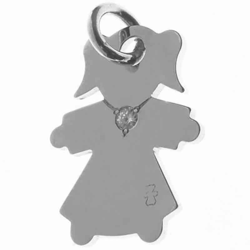Pendentif petite fille ou petit garçon collier diamant 17 mm (or blanc 750°) Loupidou
