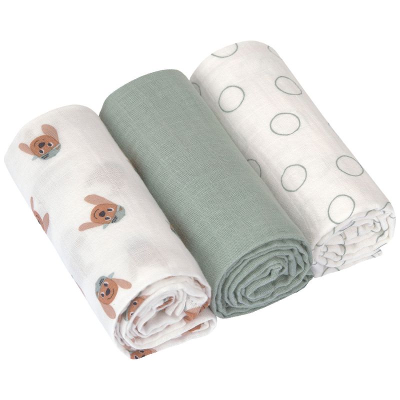 Lot de 3 langes mousseline GOTS Tiny Team Chien (60x60 cm) Lässig Produit 1