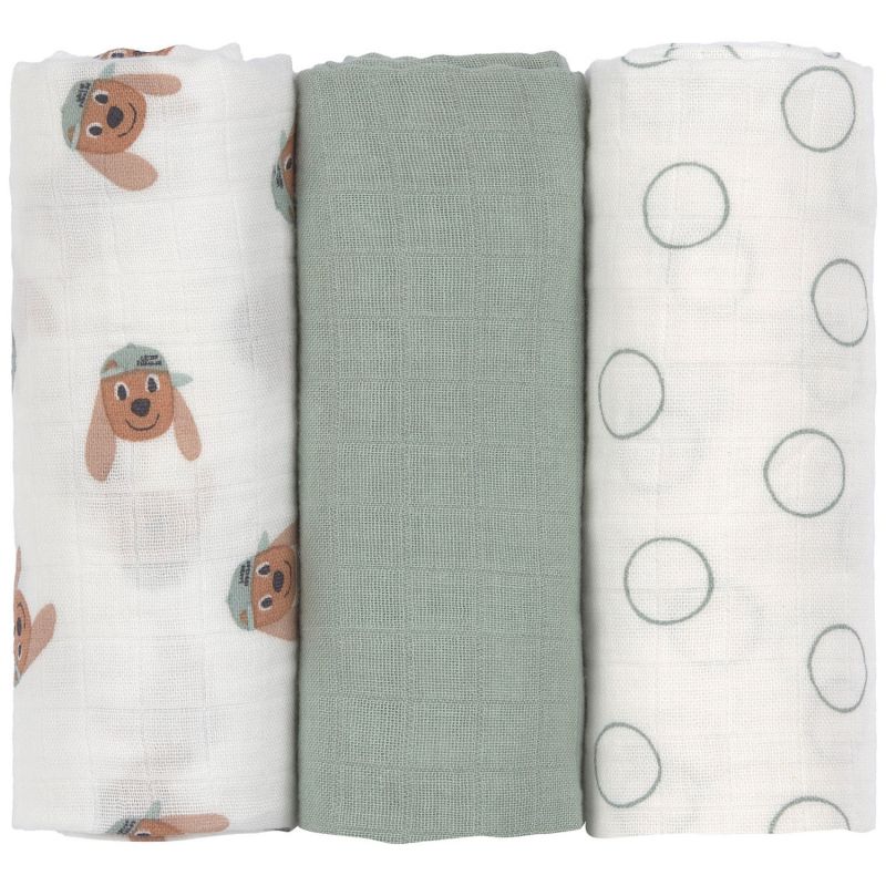 Lot de 3 langes mousseline GOTS Tiny Team Chien (60x60 cm) Lässig Produit 3
