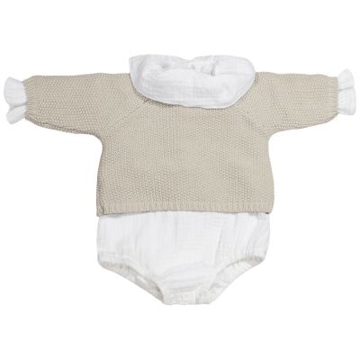 Ensemble 3 pièces en tricot beige (0-1 mois)