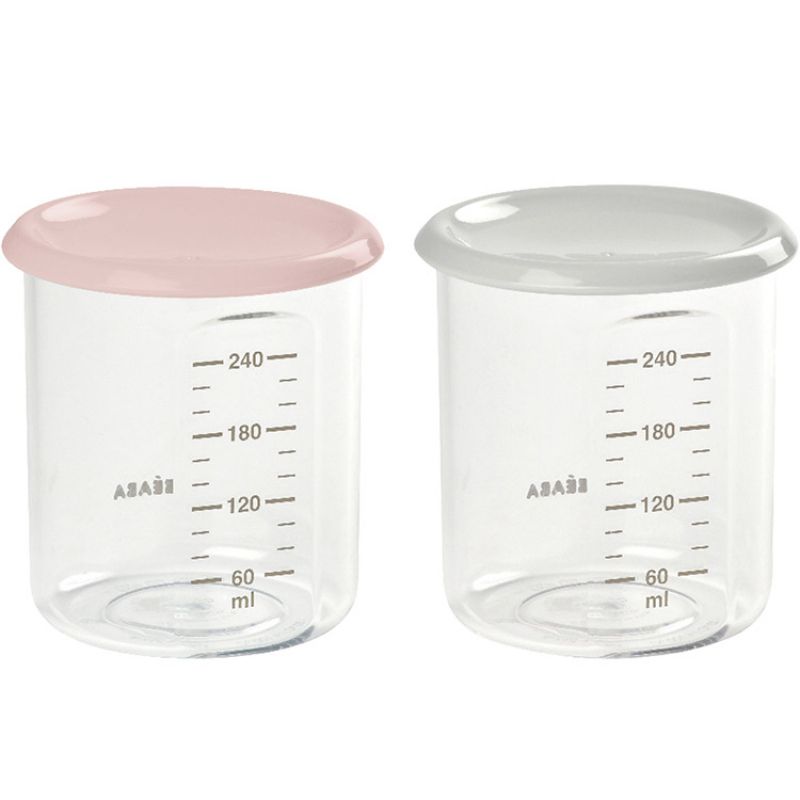 Lot de 2 pots de conservation en tritan Maxi portion rose et gris (240 ml) Béaba