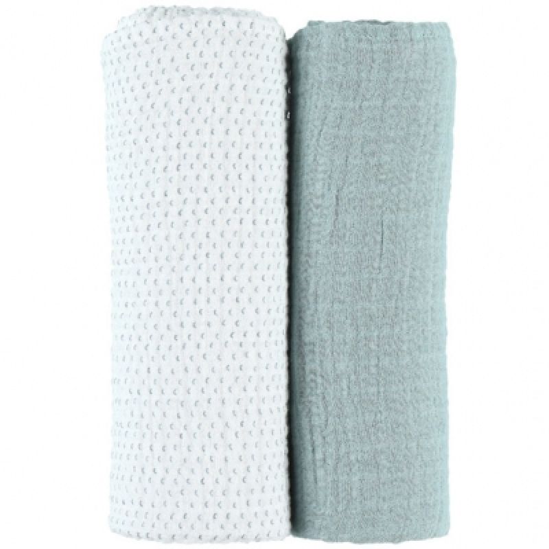 Lot de 2 maxi langes vert d'eau Mix & match (100 x 100 cm) Noukie's