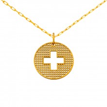 Collier chaîne 40 cm médaille Signes Croix trouée 16 mm (or jaune 750°)  par Maison La Couronne