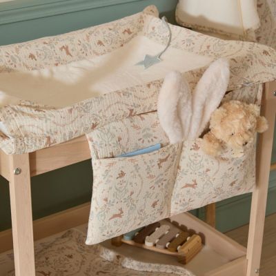 Housse de matelas à langer jardin enchanté ivoire et vert de gris (60x80 cm)