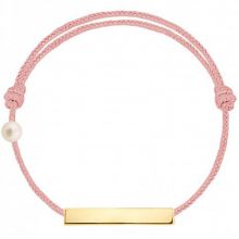 Bracelet cordon Plaque et perle rose poudré (or jaune 750°)  par Claverin