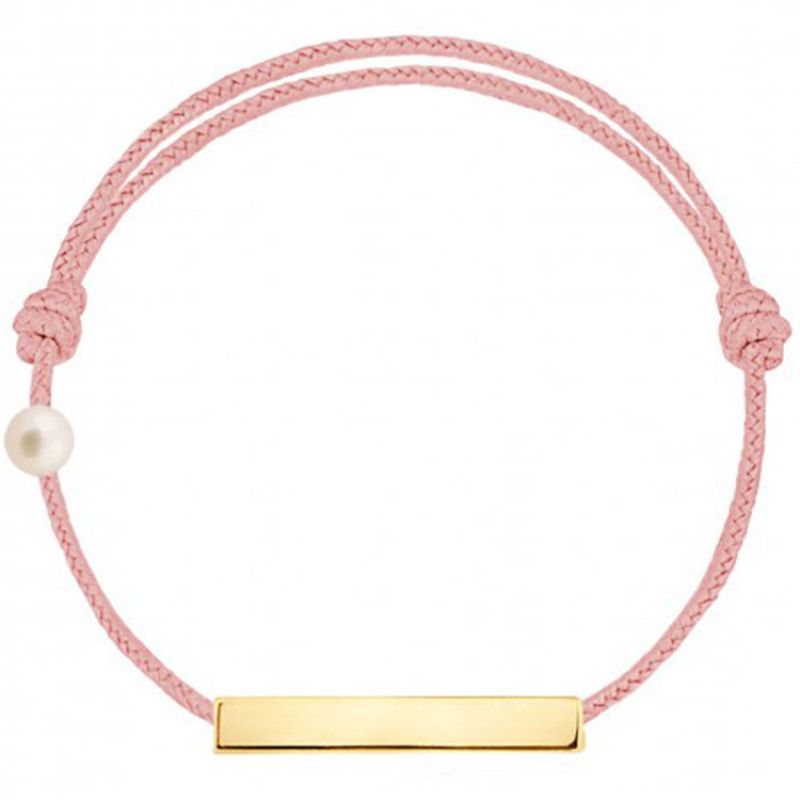 Bracelet cordon Plaque et perle rose poudré (or jaune 750°) Claverin
